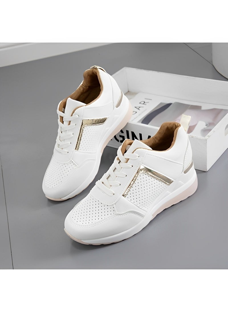 Women's Sneakers with High Heel Wedge Dressy Platform Hidden Wedge Tennis Shoes Lightweight Fashion Heeled Sneakers Lace Up