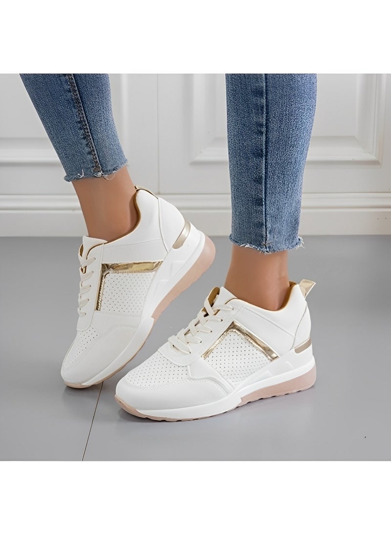 Women's Sneakers with High Heel Wedge Dressy Platform Hidden Wedge Tennis Shoes Lightweight Fashion Heeled Sneakers Lace Up