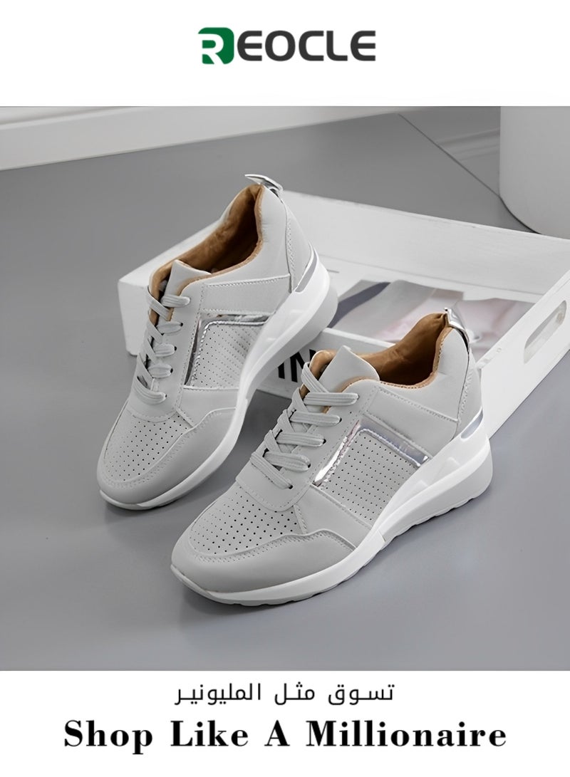 Women's Sneakers with High Heel Wedge Dressy Platform Hidden Wedge Tennis Shoes Lightweight Fashion Heeled Sneakers Lace Up