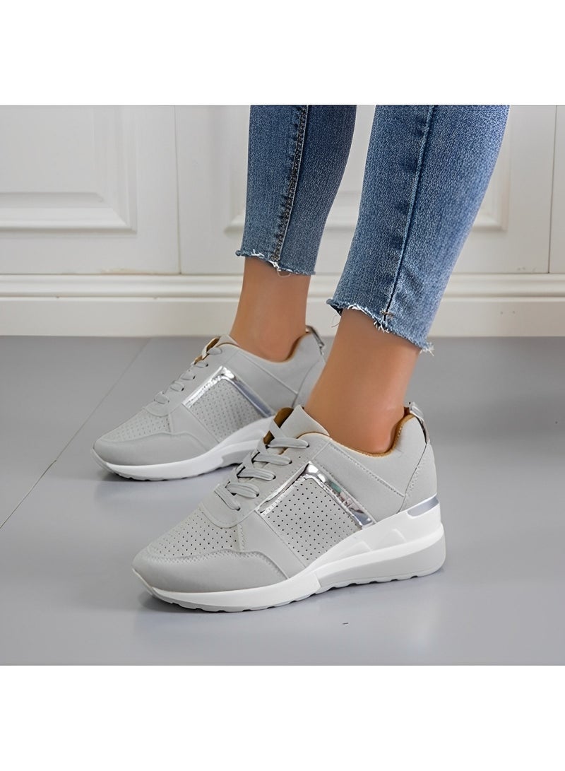 Women's Sneakers with High Heel Wedge Dressy Platform Hidden Wedge Tennis Shoes Lightweight Fashion Heeled Sneakers Lace Up