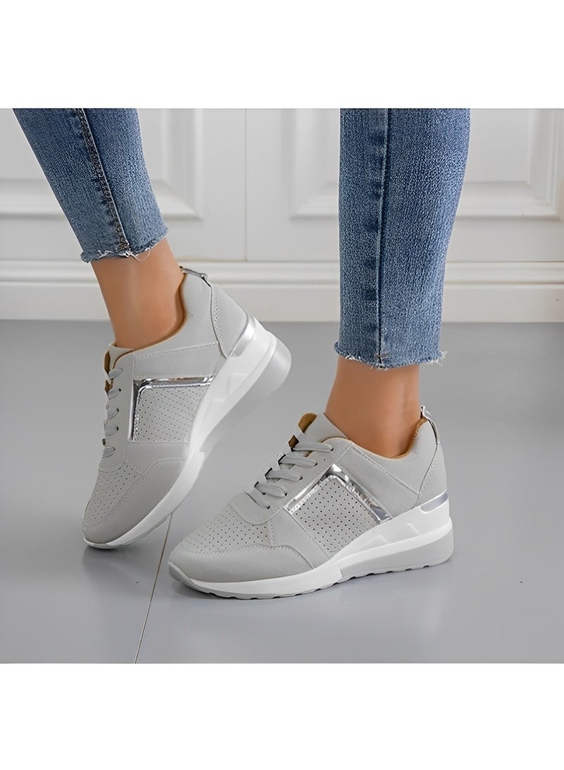 Women's Sneakers with High Heel Wedge Dressy Platform Hidden Wedge Tennis Shoes Lightweight Fashion Heeled Sneakers Lace Up