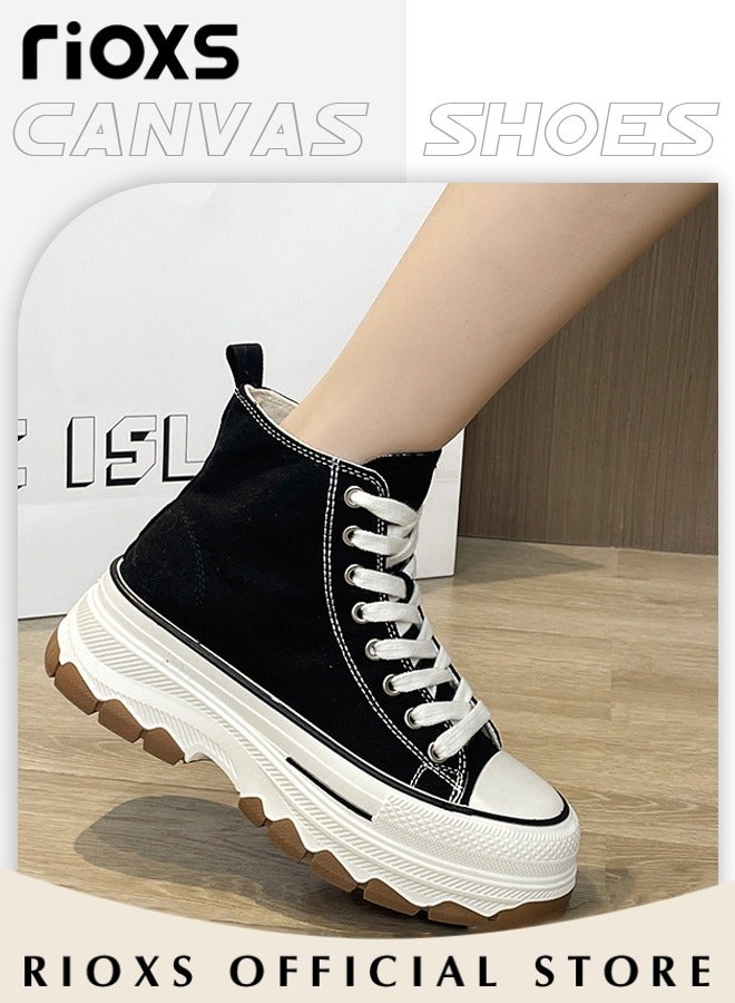 Women's Casual Canvas Low Top Sneakers Classic Lace Up Lightweight Shoes Fashion Breathable Flat Shoes