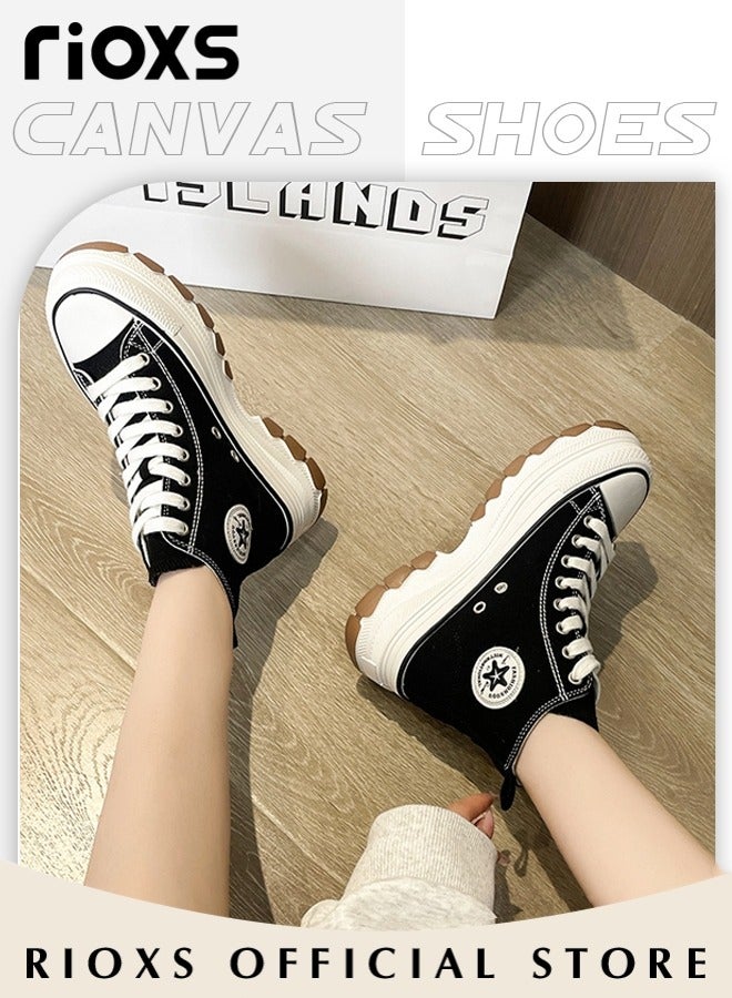 Women's Casual Canvas Low Top Sneakers Classic Lace Up Lightweight Shoes Fashion Breathable Flat Shoes