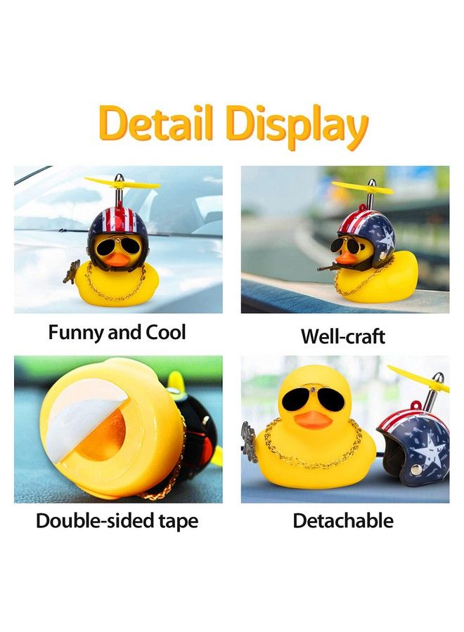 Rubber Yellow Duck Toy Car Ornaments Cool Duck Car Dashboard Decorations With Propeller Helmet Sunglasses (Stars&Stripesyellow G)