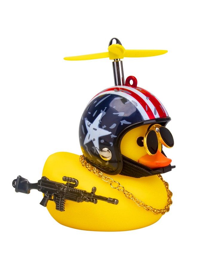 Rubber Yellow Duck Toy Car Ornaments Cool Duck Car Dashboard Decorations With Propeller Helmet Sunglasses (Stars&Stripesyellow G)