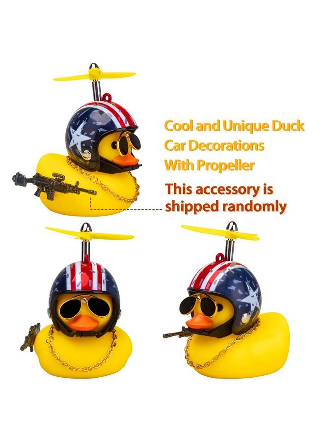 Rubber Yellow Duck Toy Car Ornaments Cool Duck Car Dashboard Decorations With Propeller Helmet Sunglasses (Stars&Stripesyellow G)