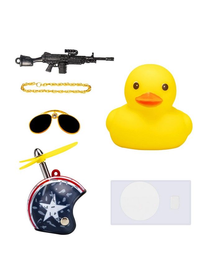 Rubber Yellow Duck Toy Car Ornaments Cool Duck Car Dashboard Decorations With Propeller Helmet Sunglasses (Stars&Stripesyellow G)
