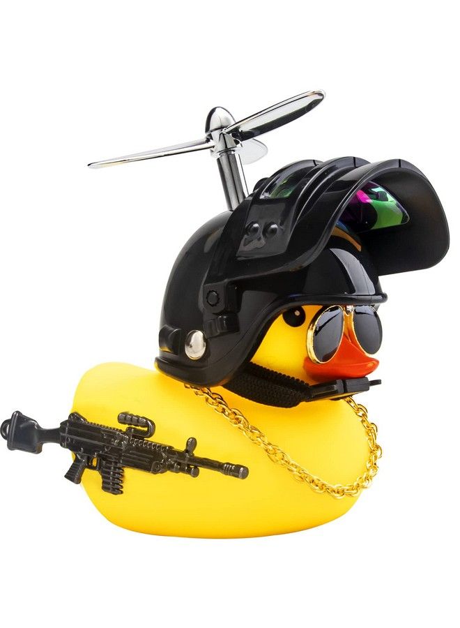 Rubber Duck Car Ornaments Cool Yellow Duck Car Dashboard Decorations Squeaky Glasses Duck With Propeller Helmet For Car Ccessories Dashboard Toy (Full_Blackyellow G)