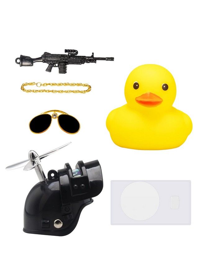 Rubber Duck Car Ornaments Cool Yellow Duck Car Dashboard Decorations Squeaky Glasses Duck With Propeller Helmet For Car Ccessories Dashboard Toy (Full_Blackyellow G)
