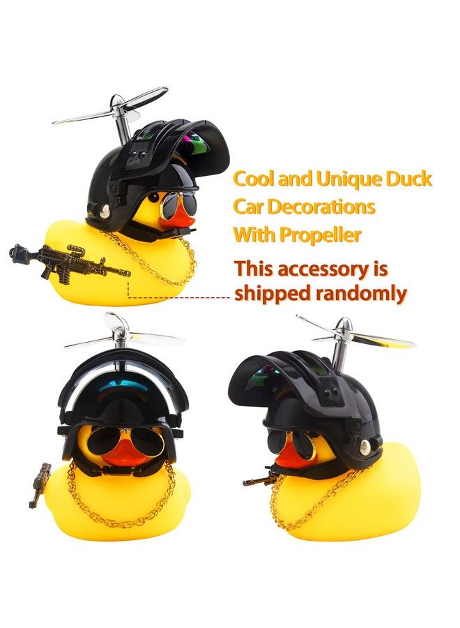 Rubber Duck Car Ornaments Cool Yellow Duck Car Dashboard Decorations Squeaky Glasses Duck With Propeller Helmet For Car Ccessories Dashboard Toy (Full_Blackyellow G)