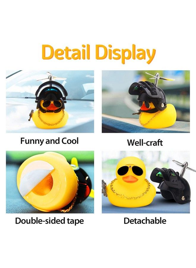Rubber Duck Car Ornaments Cool Yellow Duck Car Dashboard Decorations Squeaky Glasses Duck With Propeller Helmet For Car Ccessories Dashboard Toy (Full_Blackyellow G)
