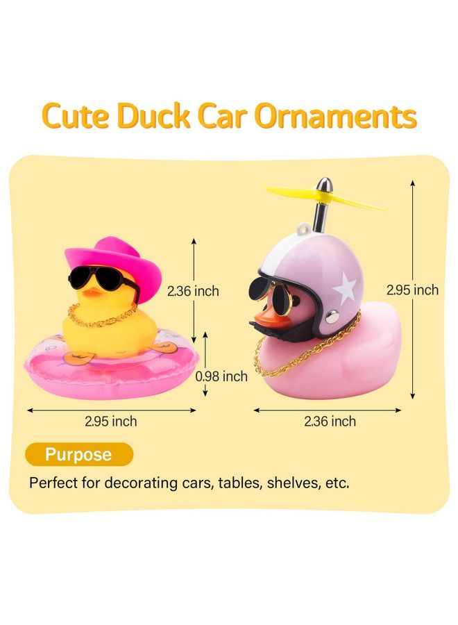 Car Rubber Duck 2Pcs Of Car Duck Decoration Dashboard Car Ornament For Car Dashboard Decoration Accessories With Propeller Helmet Mini Sun Hat Swim Ring Necklace And Sunglasses
