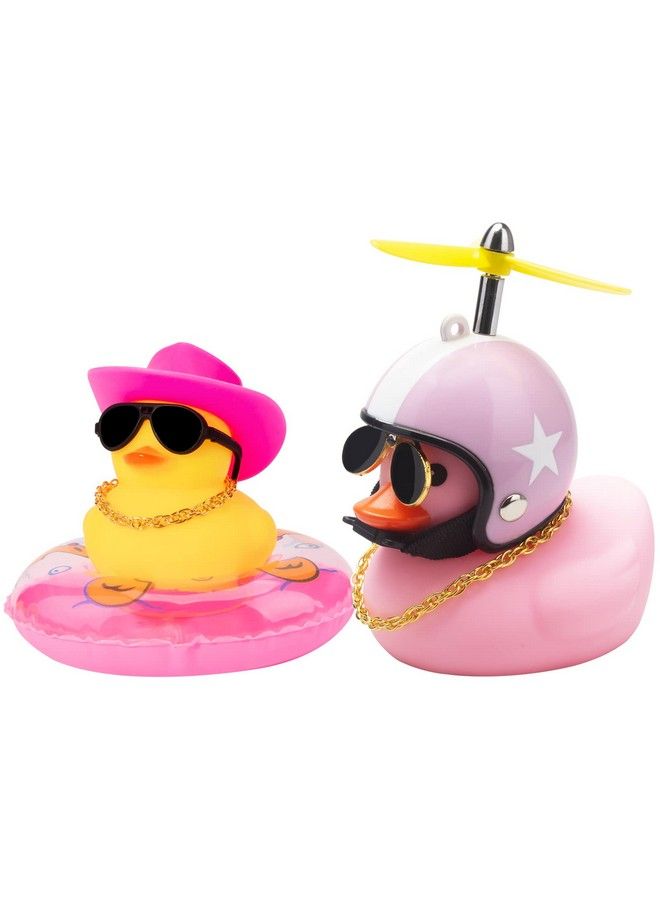 Car Rubber Duck 2Pcs Of Car Duck Decoration Dashboard Car Ornament For Car Dashboard Decoration Accessories With Propeller Helmet Mini Sun Hat Swim Ring Necklace And Sunglasses
