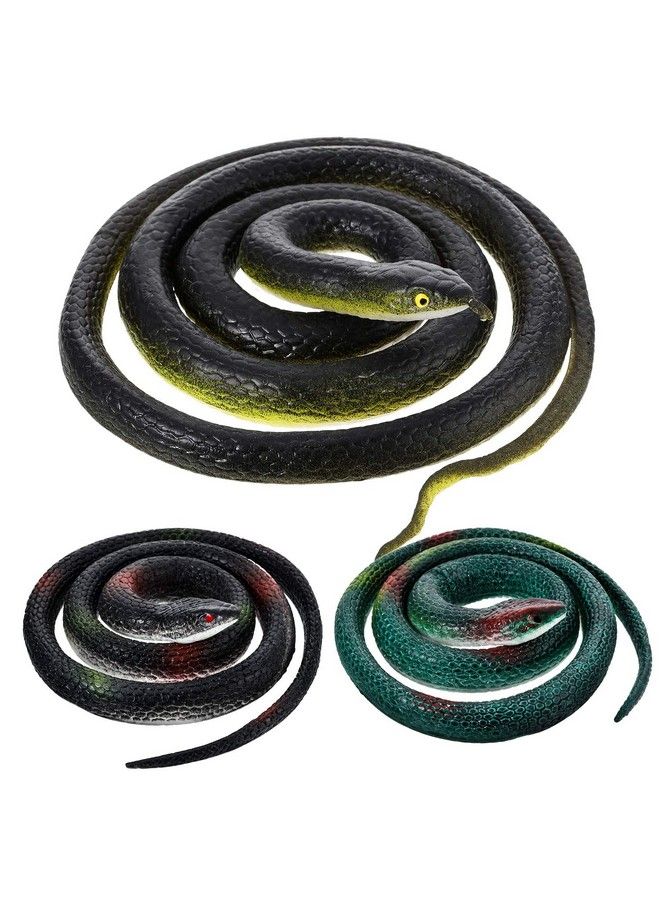 3 Pieces Large Rubber Snakes Realistic Fake Snake Toys For Garden Props To Keep Birds Away Pranks Halloween Decoration (Classic Style)