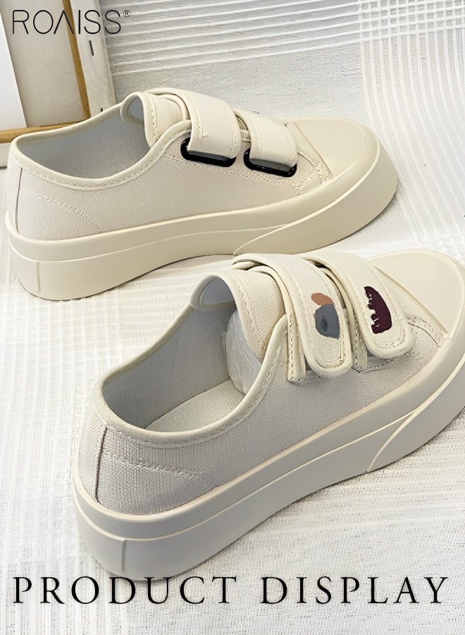 Women's Wear-Resistant Printed Velcro Canvas Shoes Anti Slip Thick Sole Round Toe Casual Sports Shoes Comfortable And Breathable Versatile Sports Shoes