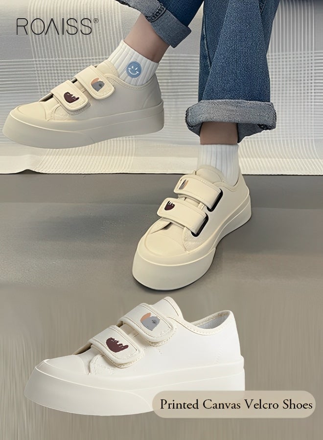 Women's Wear-Resistant Printed Velcro Canvas Shoes Anti Slip Thick Sole Round Toe Casual Sports Shoes Comfortable And Breathable Versatile Sports Shoes