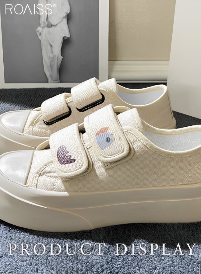 Women's Wear-Resistant Printed Velcro Canvas Shoes Anti Slip Thick Sole Round Toe Casual Sports Shoes Comfortable And Breathable Versatile Sports Shoes