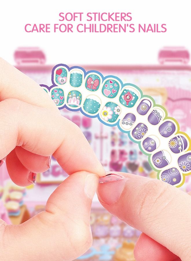 Girls Nail DIY Art Kit, 24 Piece Nail Patch Princess DIY Waterproof Nail Art Kit, Nail Art Tote Box, Nail Stickers and Multiple Tools