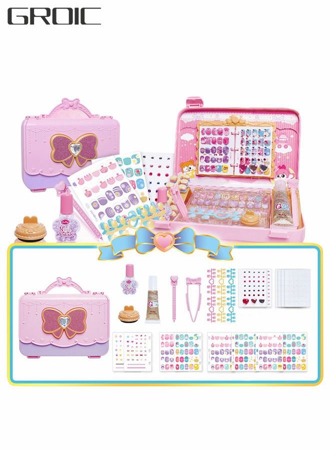 Girls Nail DIY Art Kit, 24 Piece Nail Patch Princess DIY Waterproof Nail Art Kit, Nail Art Tote Box, Nail Stickers and Multiple Tools