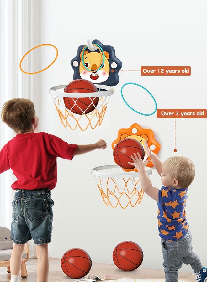 Indoor Basketball Hoop Set for Kids,Cartoon Mini Basketball Hoop Gift,Kids Indoor Fitness Sports Toy Mini Inflated Basketball Hanging Hoops Game