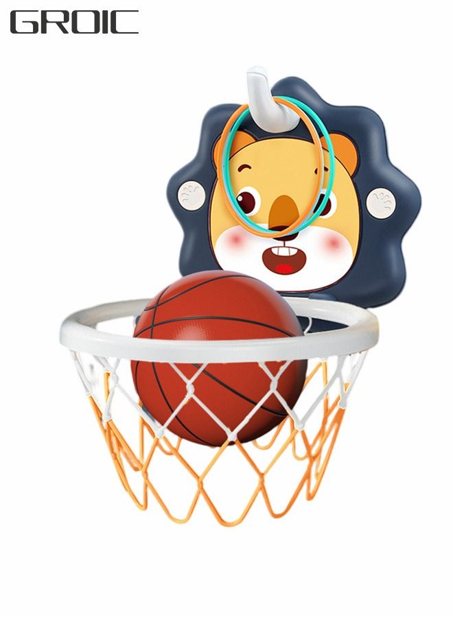 Indoor Basketball Hoop Set for Kids,Cartoon Mini Basketball Hoop Gift,Kids Indoor Fitness Sports Toy Mini Inflated Basketball Hanging Hoops Game