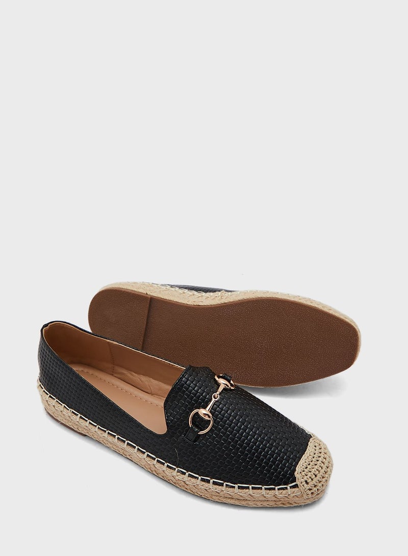 Horsebit Textured Flat Espadrille