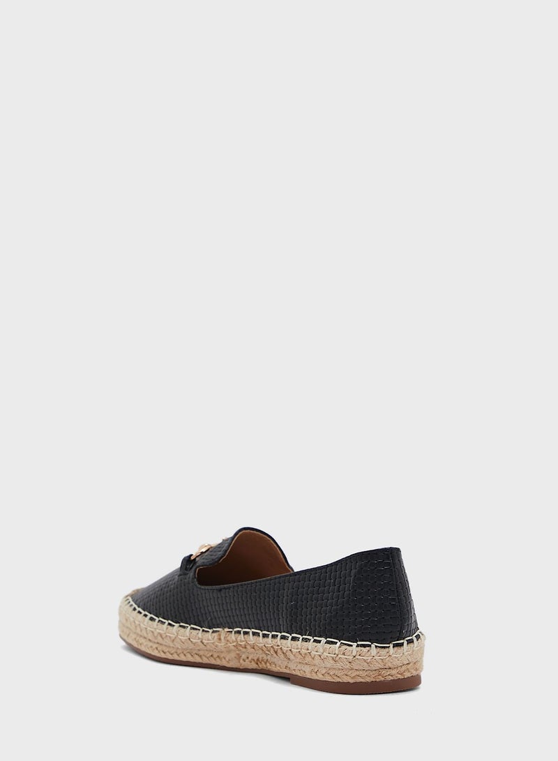 Horsebit Textured Flat Espadrille