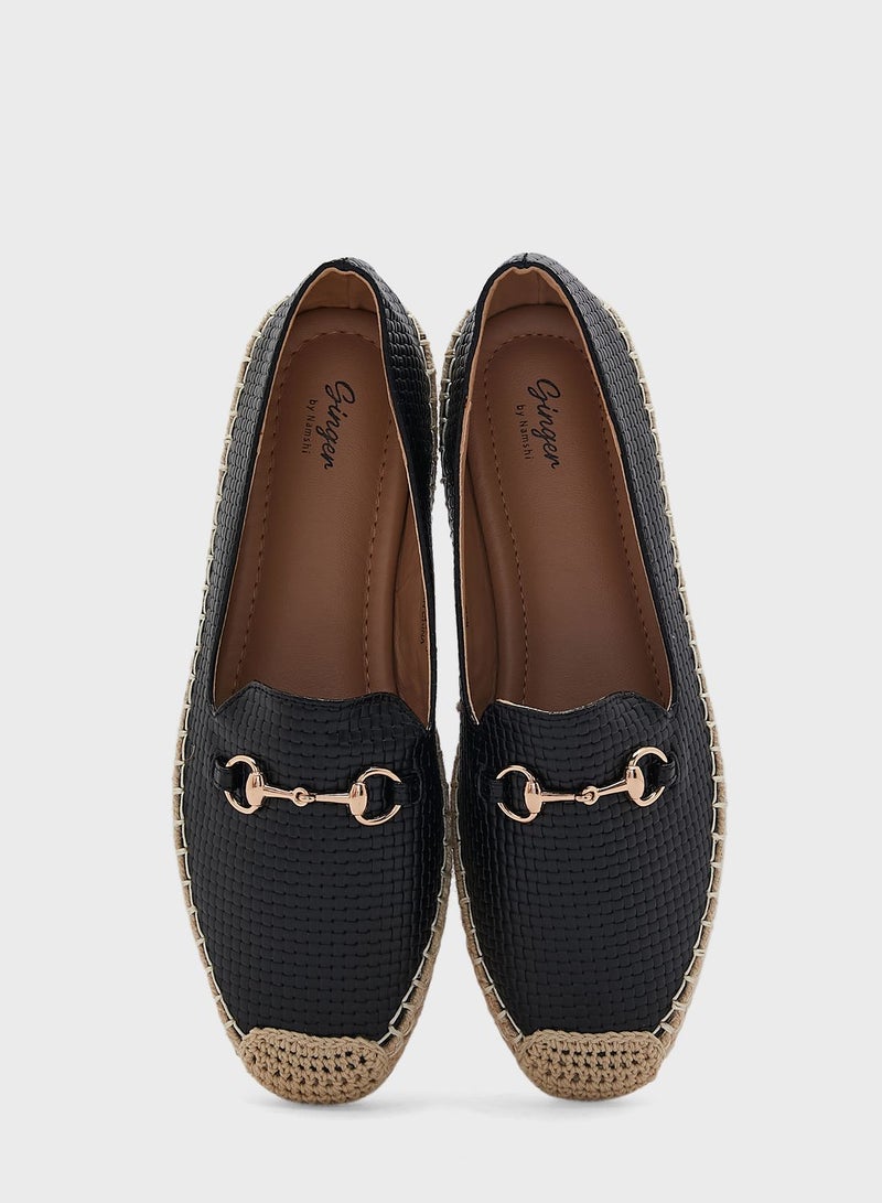 Horsebit Textured Flat Espadrille