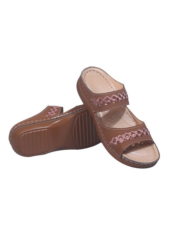 Women Anti Slip Low Wedge Hollow Out Platform Slippers Brown