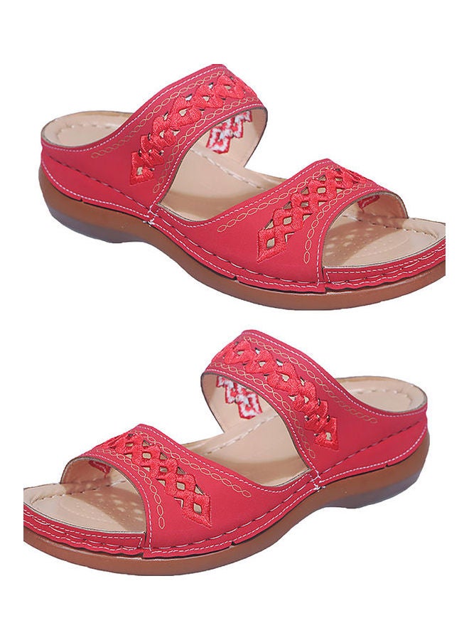 Women Anti Slip Low Wedge Hollow out Platform Slippers Red/Beige