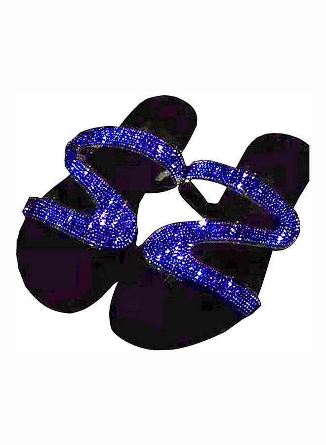 Women Fashion Rhinestone Inlaid Anti-Skid Slippers Blue/Black