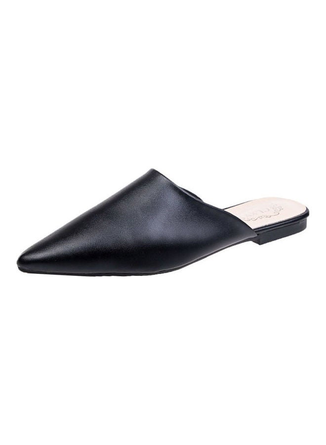 Closed Pointed Faux Leather Mules Shoes Black