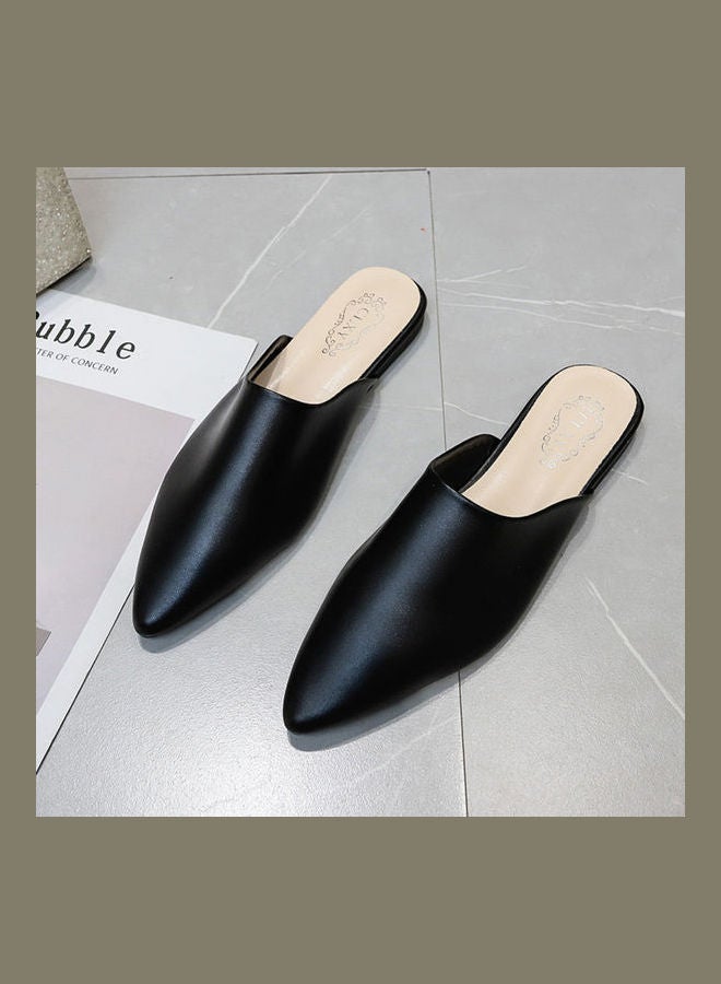 Closed Pointed Faux Leather Mules Shoes Black