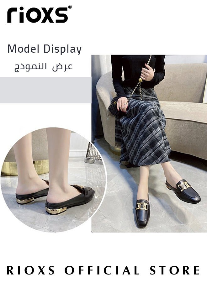 Women's Flat Mules Closed Toe Sandals Fashion Comfortable Slippers Slip-On Backless Mule Shoes