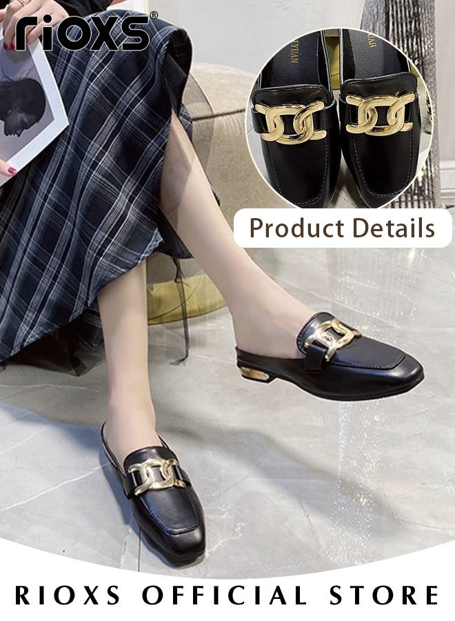 Women's Flat Mules Closed Toe Sandals Fashion Comfortable Slippers Slip-On Backless Mule Shoes