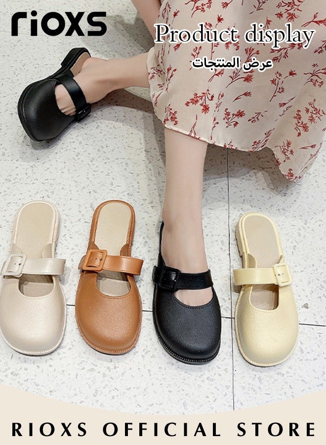 Women's Flat Mules Half Drag Shoes For Women Girls Closed Toe Sandals Ladies Female Fashion Comfortable Slippers Backless Mule Shoes Slip-On Flats With Buckle