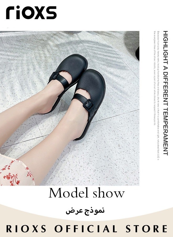 Women's Flat Mules Half Drag Shoes For Women Girls Closed Toe Sandals Ladies Female Fashion Comfortable Slippers Backless Mule Shoes Slip-On Flats With Buckle