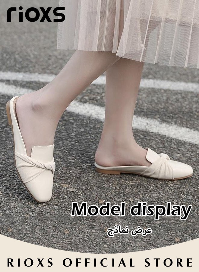 Women's Simple Fashion Cross Line Mules Shoes Low Heel Slippers Square Toe Backless Shoes Slip On Flat Shoes