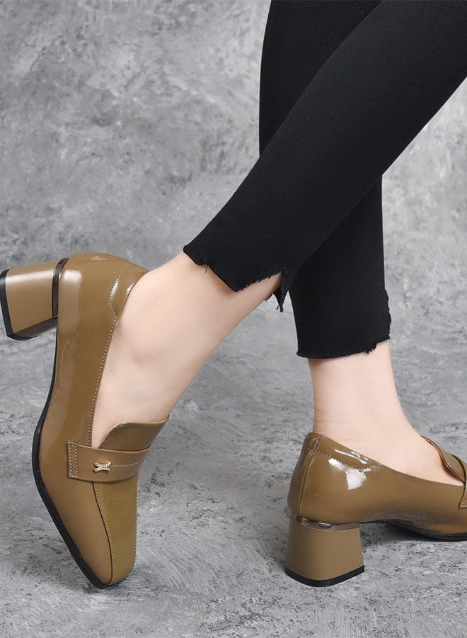 Fashion Office Ladies Shoes Women Pu Leather Pumps Shoes British Style Square Toe Leather Shoes Mid Heel Chunky Heel Women's Shoes