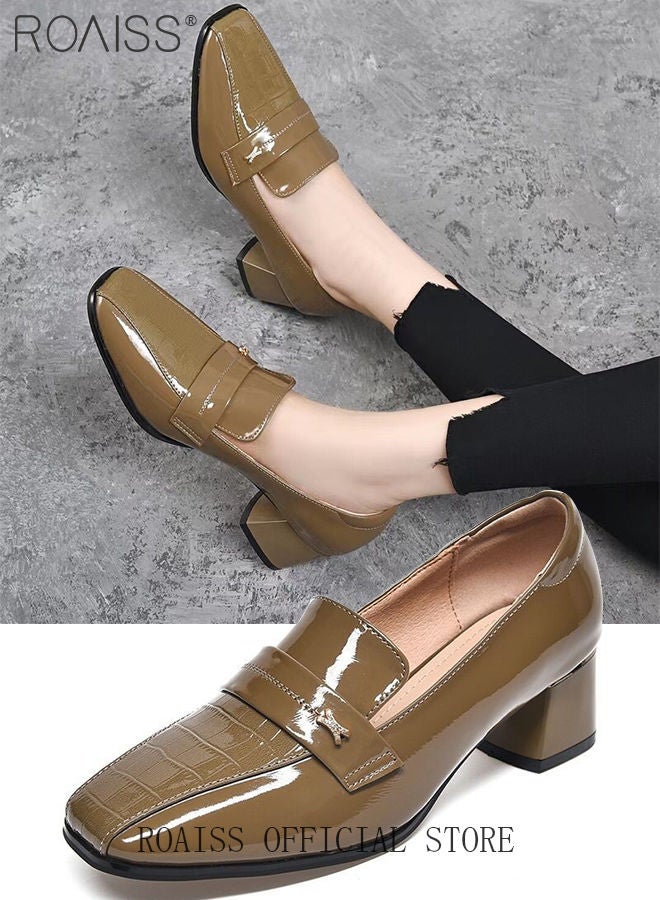 Fashion Office Ladies Shoes Women Pu Leather Pumps Shoes British Style Square Toe Leather Shoes Mid Heel Chunky Heel Women's Shoes