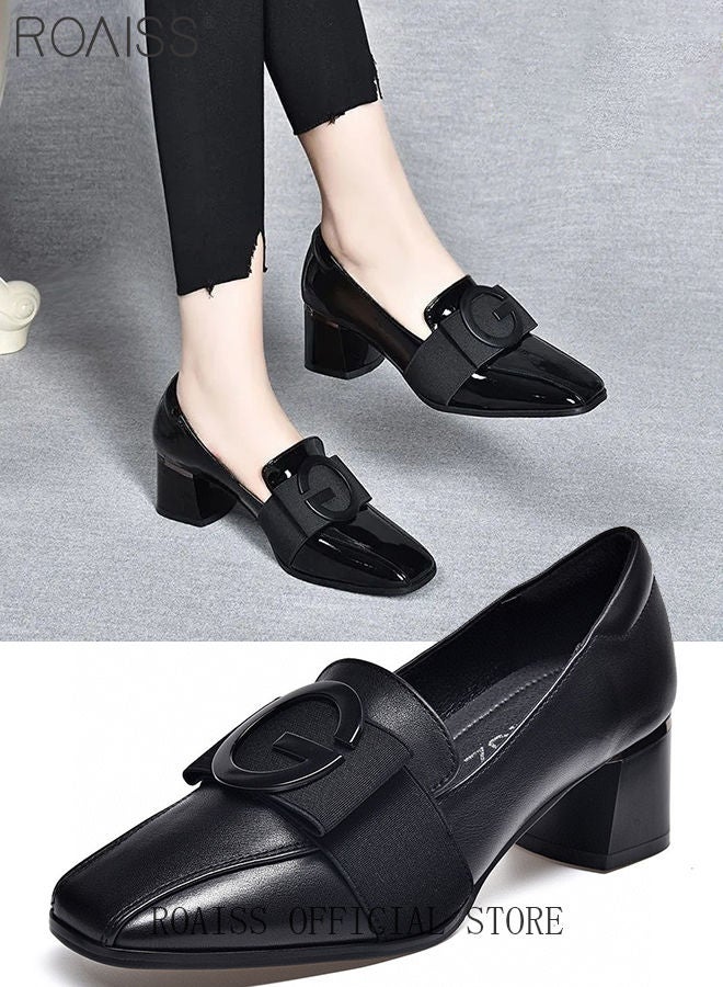 Fashion Office Ladies Shoes Women Pu Leather Pumps Shoes British Style Square Toe Leather Shoes Mid Heel Chunky Heel Women's Shoes