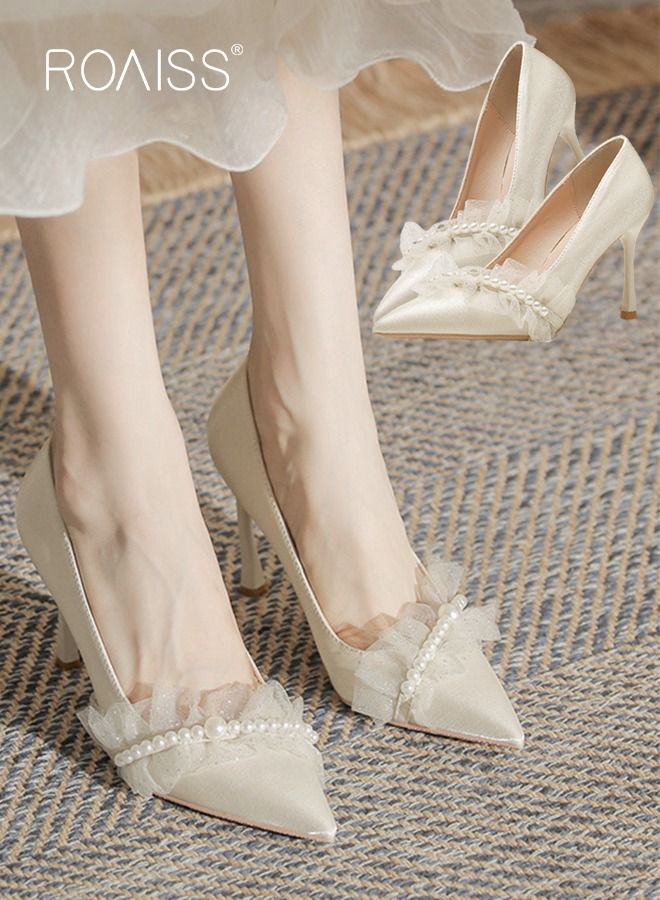 Pearl Lace High Heels Sandals for Women and Ladies Luxury Shoes New Arrival Wedding Bridal Shoes Bridesmaid Shoes