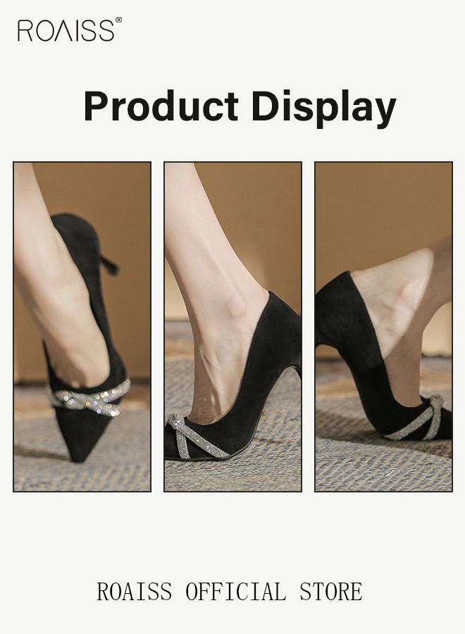 New Rhinestone Stiletto Pumps Women's Crystal Diamond High Heels Party Slipper Shoes for Lady Pointed Toe Prom Shoes Sandals