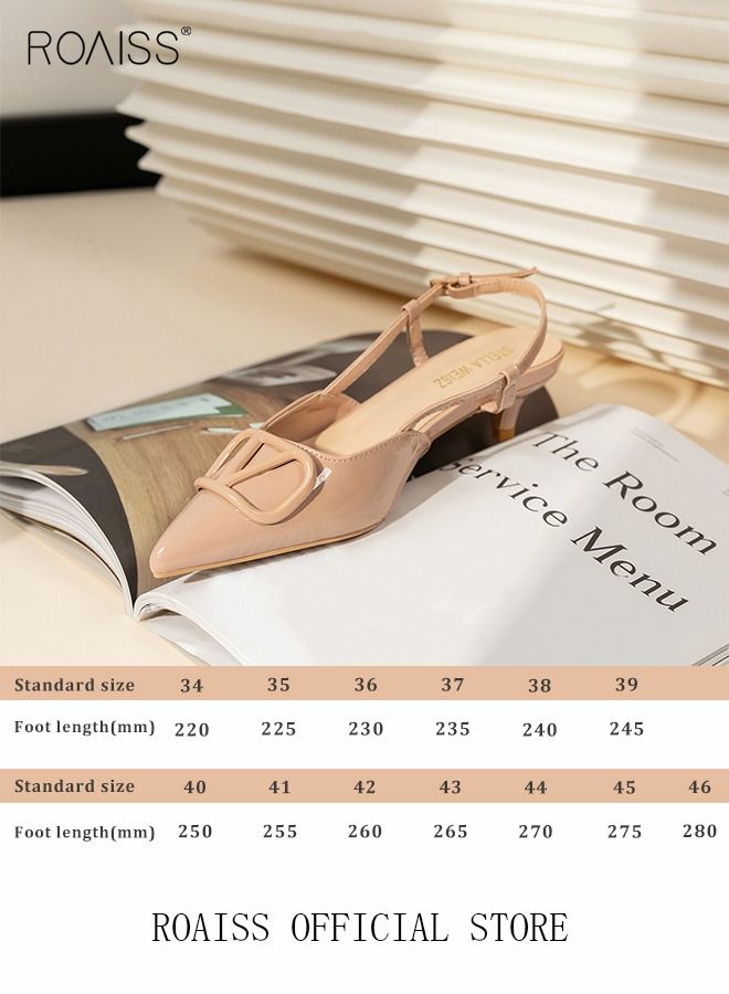 Womens Slingback Pumps Pointed Toe Low Heel Patent with Resin Buckle Women's Stiletto High Heels French Sandals