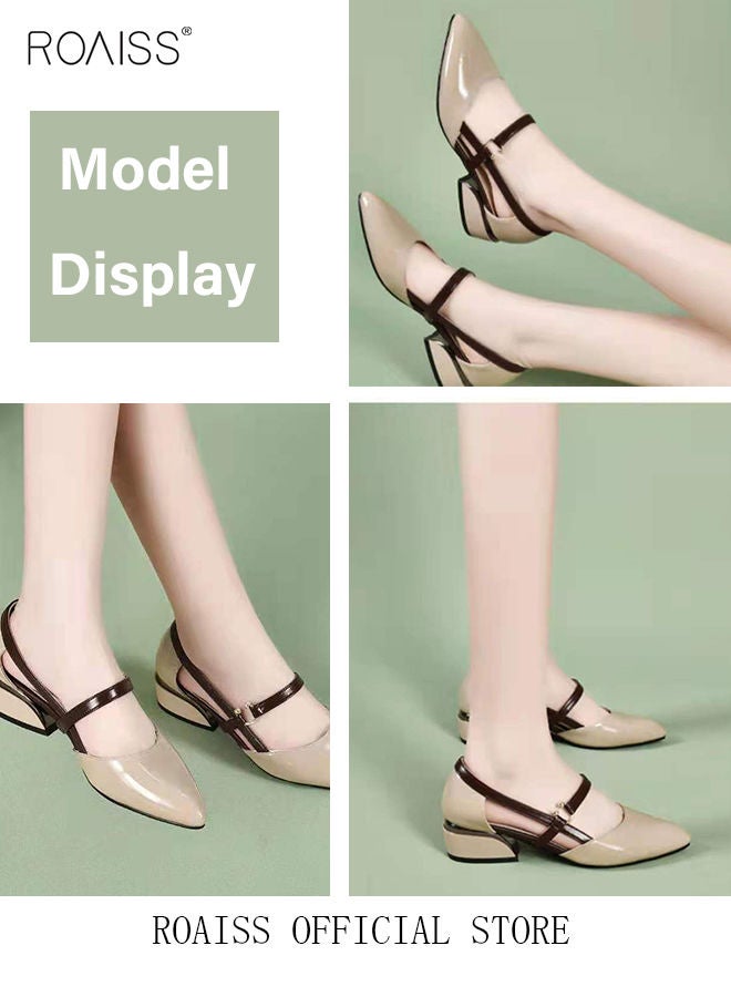 Low-Heeled Sandals Women's New British Style Thick-Heeled Sandals Fashion Comfortable Outer Wear Ladies Shallow Mouth Pointed Pumps Shoes