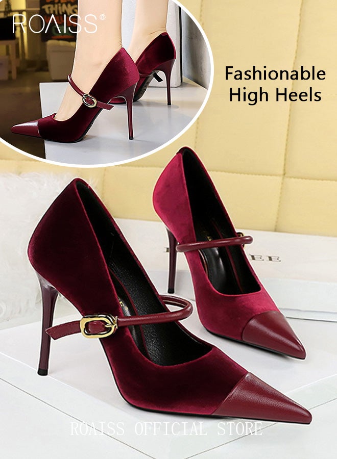 Women Pointed Toe Stiletto High Heels to Visually Slimming Luxurious Silk Satin Patchwork Material Stylish and Sophisticated Ankle Strap with Buckle Design Perfect for Formal Events and Parties