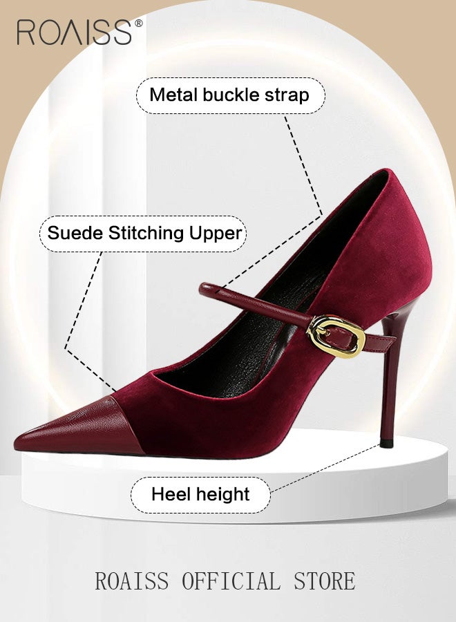 Women Pointed Toe Stiletto High Heels to Visually Slimming Luxurious Silk Satin Patchwork Material Stylish and Sophisticated Ankle Strap with Buckle Design Perfect for Formal Events and Parties