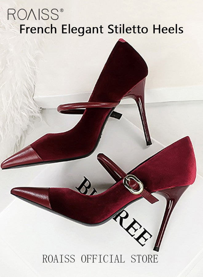 Women Pointed Toe Stiletto High Heels to Visually Slimming Luxurious Silk Satin Patchwork Material Stylish and Sophisticated Ankle Strap with Buckle Design Perfect for Formal Events and Parties