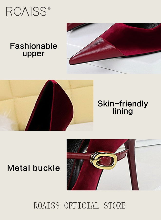 Women Pointed Toe Stiletto High Heels to Visually Slimming Luxurious Silk Satin Patchwork Material Stylish and Sophisticated Ankle Strap with Buckle Design Perfect for Formal Events and Parties