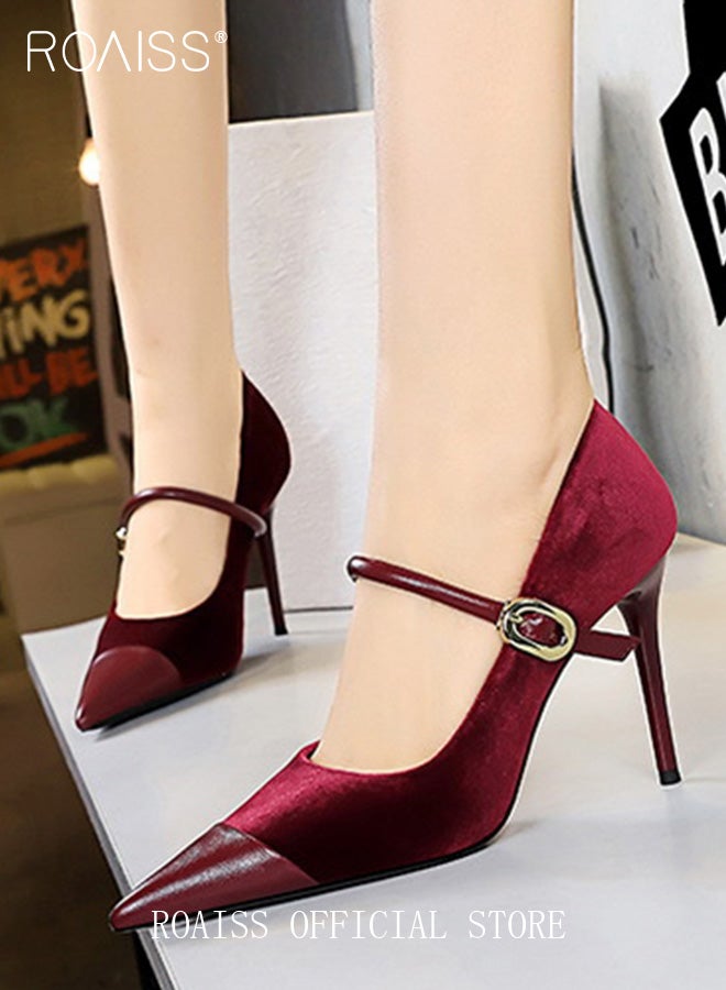 Women Pointed Toe Stiletto High Heels to Visually Slimming Luxurious Silk Satin Patchwork Material Stylish and Sophisticated Ankle Strap with Buckle Design Perfect for Formal Events and Parties